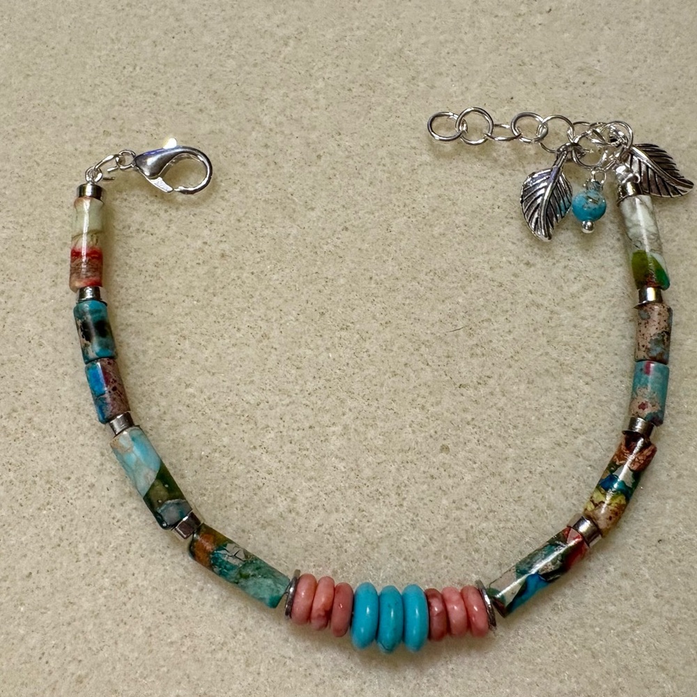 Tribal/Boho Imperial Jasper, Turquoise. And Orangey-red Howlite